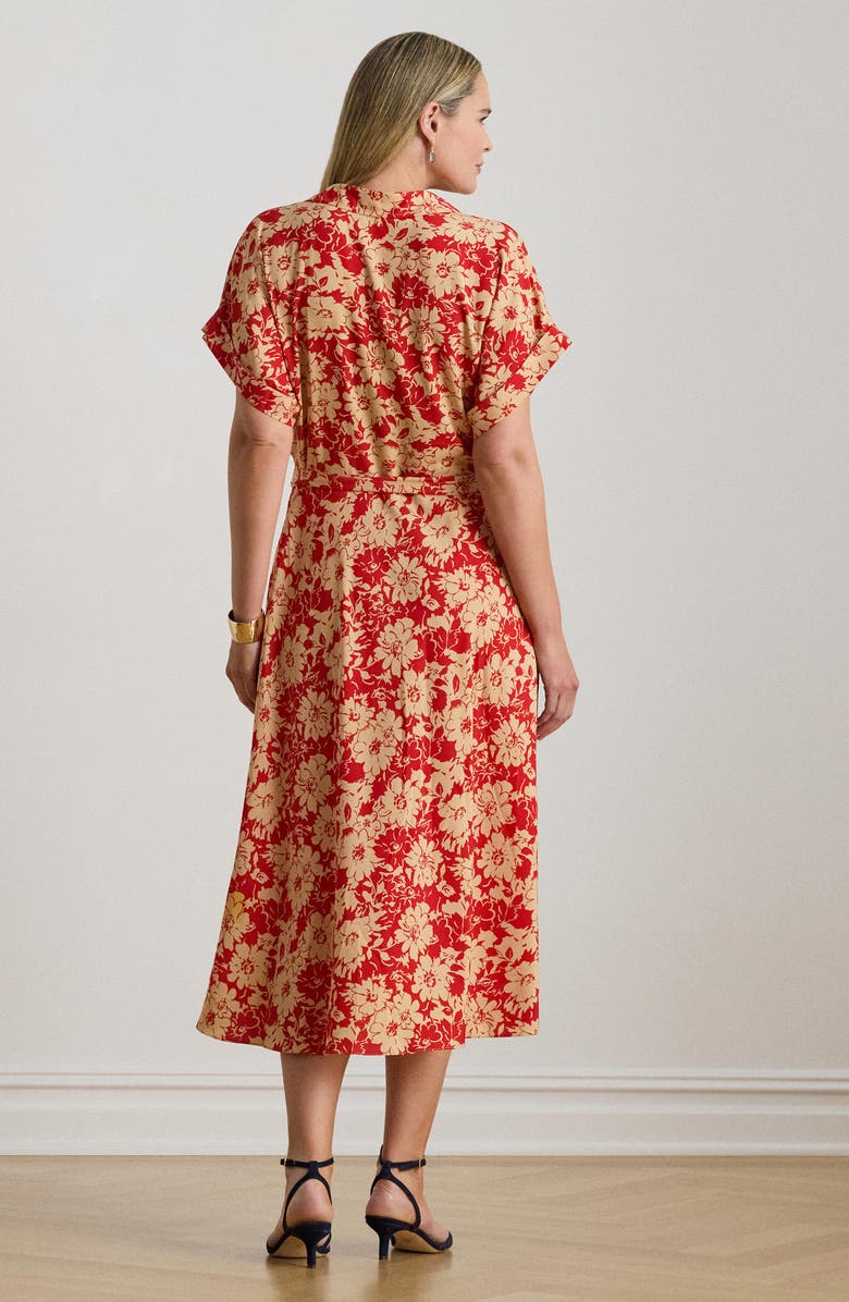 Lauren Ralph Lauren Floral Tie Waist Midi Dress, Alternate, color, Red/ Beige