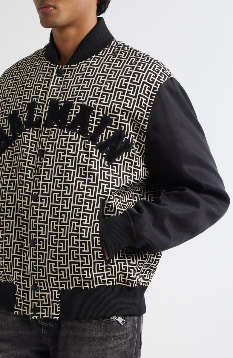 Balmain Monogram Varsity Jacket, Alternate, color,