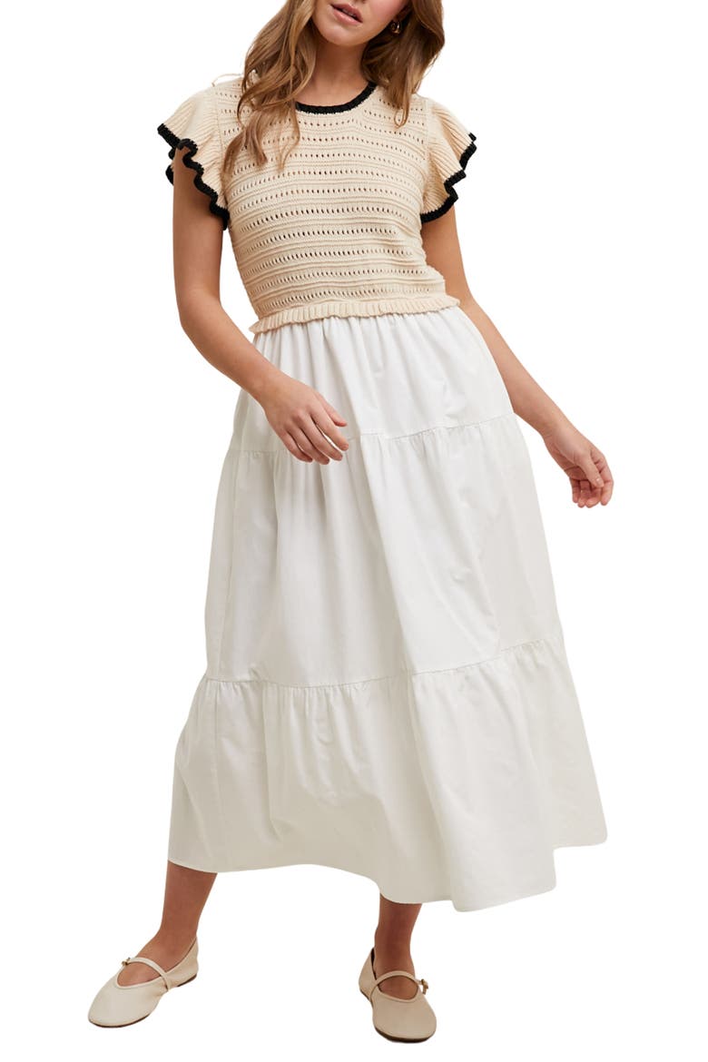 Mixed Media Midi Dress, Main, color, TAUPE/ WHITE