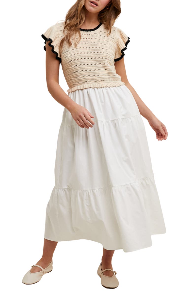 WISHLIST Mixed Media Midi Dress, Main, color, Taupe/ White