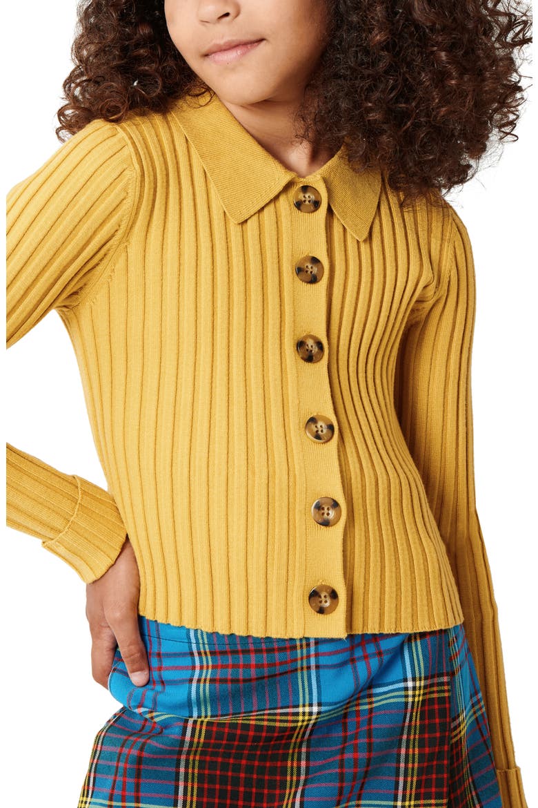 Kid's Rib Button-Up Top, Alternate, color, MUSTARD
