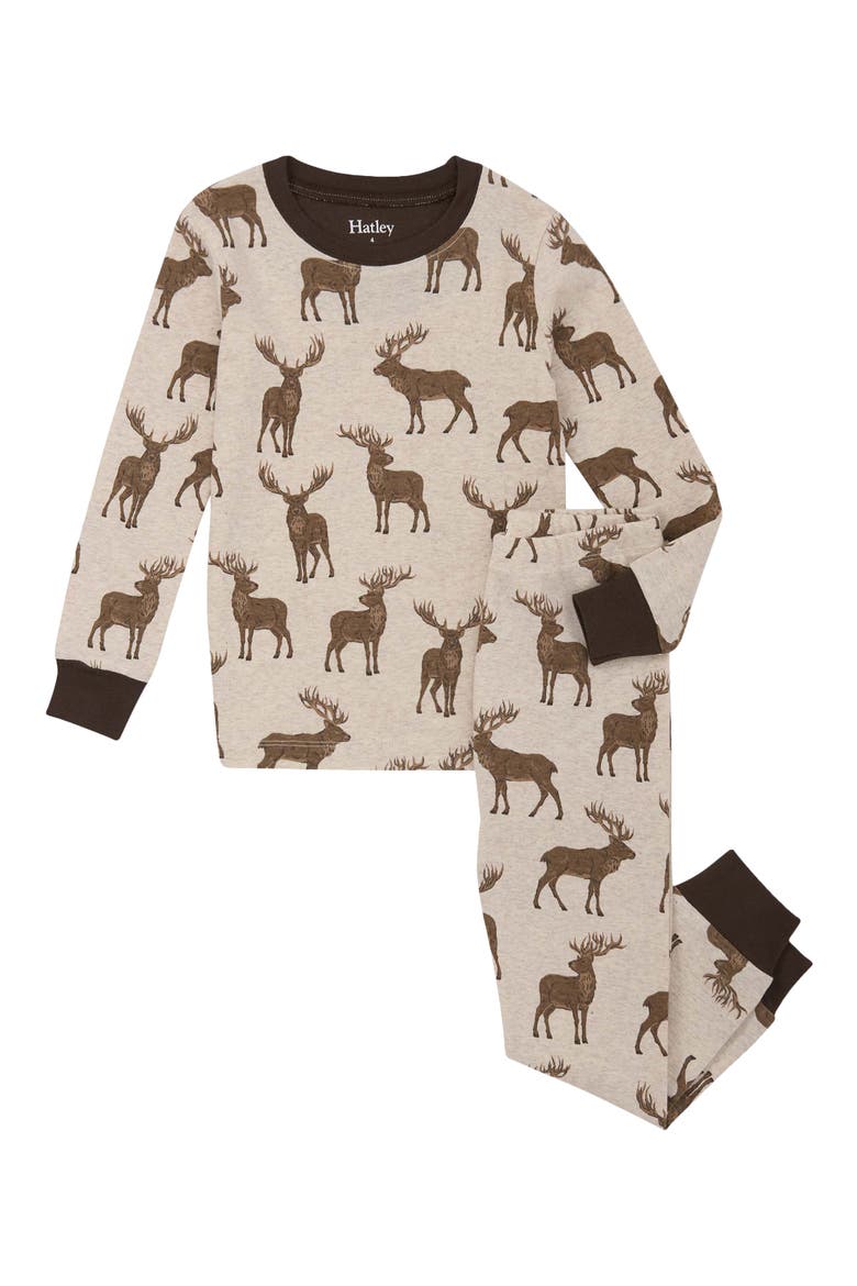 Kids' Pine Brush Stags Two-Piece Organic Cotton Pajamas, Main, color, NATURAL