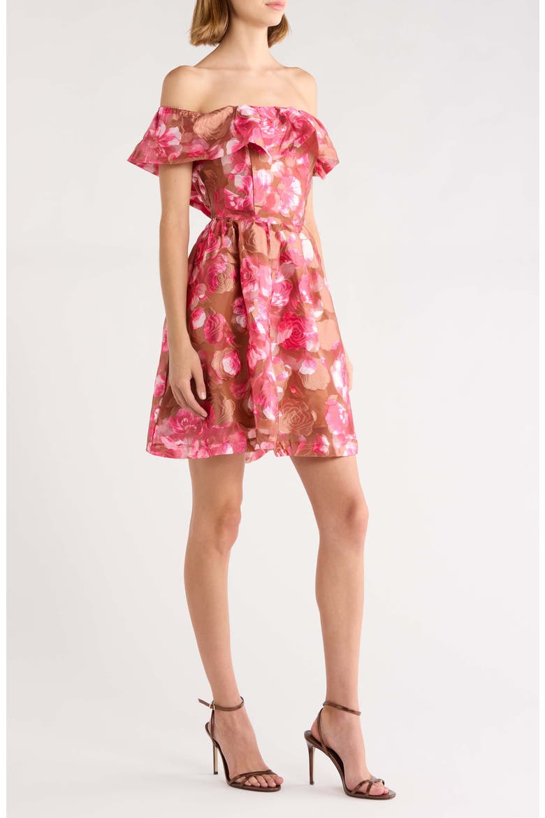 Mersin Floral Print Off the Shoulder Dress, Alternate, color, BROWN MULTI