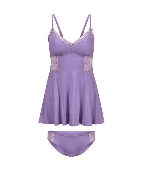 Adore Me Hilda Babydoll & Hipster Set In Medium Purple