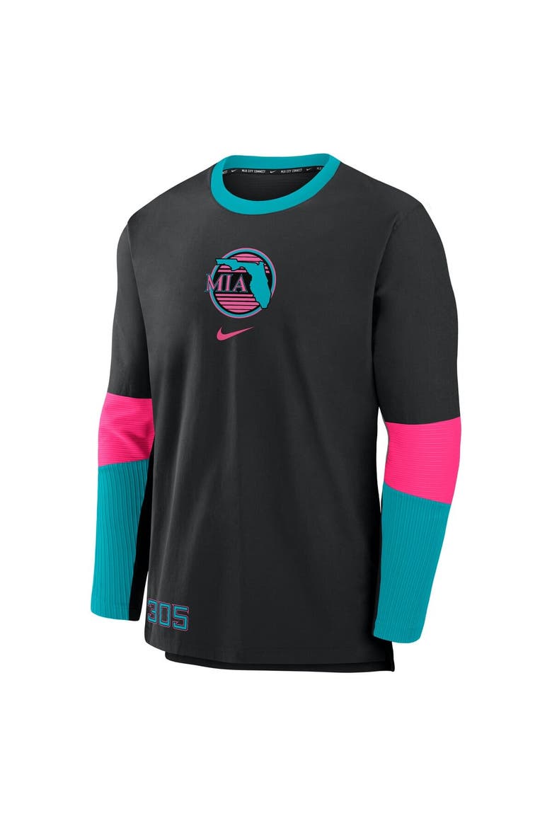 Men's Nike Black Miami Marlins 2025 City Connect Authentic Collection Player Tri-Blend Performance Long Sleeve T-Shirt, Alternate, color, Black