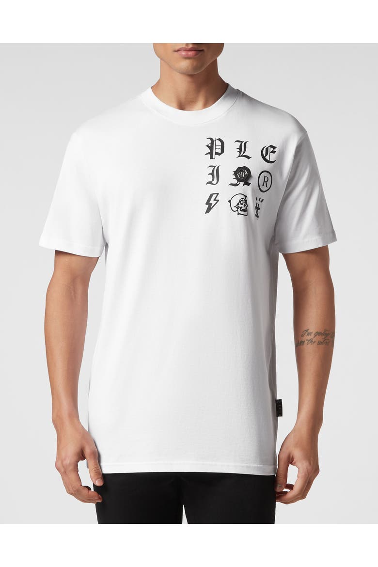 T-Shirt Round Neck Gothic Plein Men, Main, color, white
