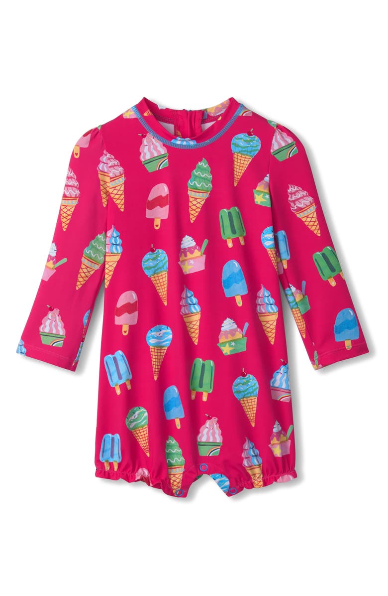 Hatley Ice Cream Treats Long Sleeve Rashguard Swimsuit, Main, color,