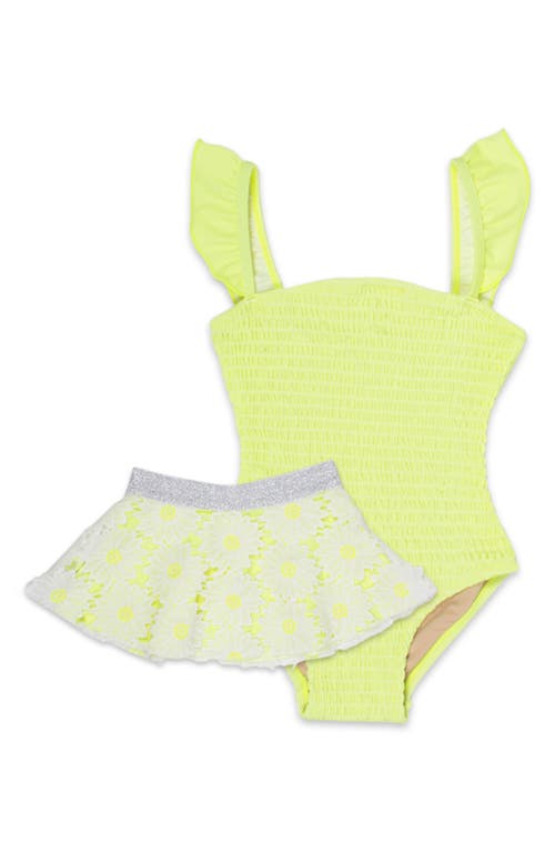 SHADE CRITTERS SHADE CRITTERS KIDS' CITRON SMOCKED ONE-PIECE SWIMSUIT & TUTU SET