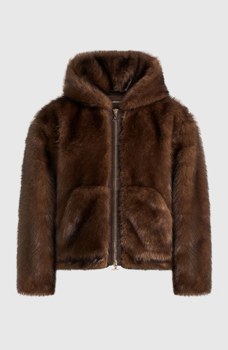 Manière De Voir Ryan Fur Hooded Jacket, Main, color, Brown