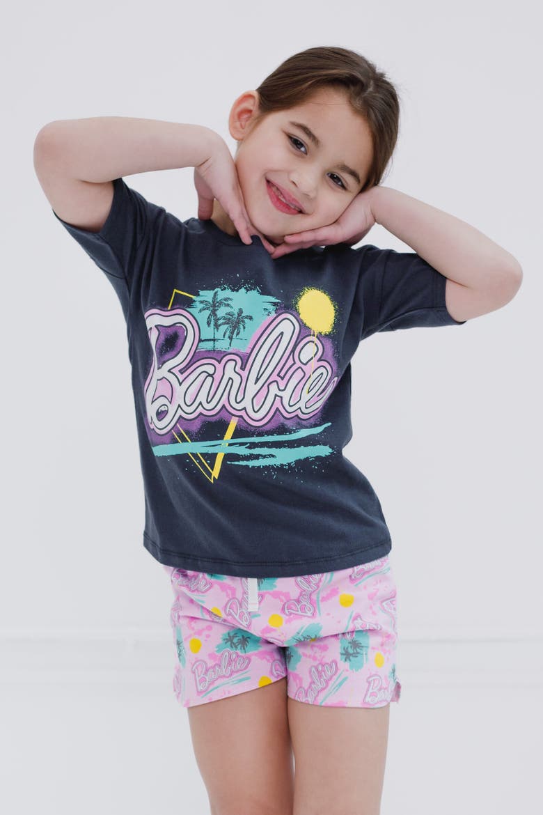 T-Shirt & French Terry Shorts Set, Alternate, color, Pink / Black / Graffiti