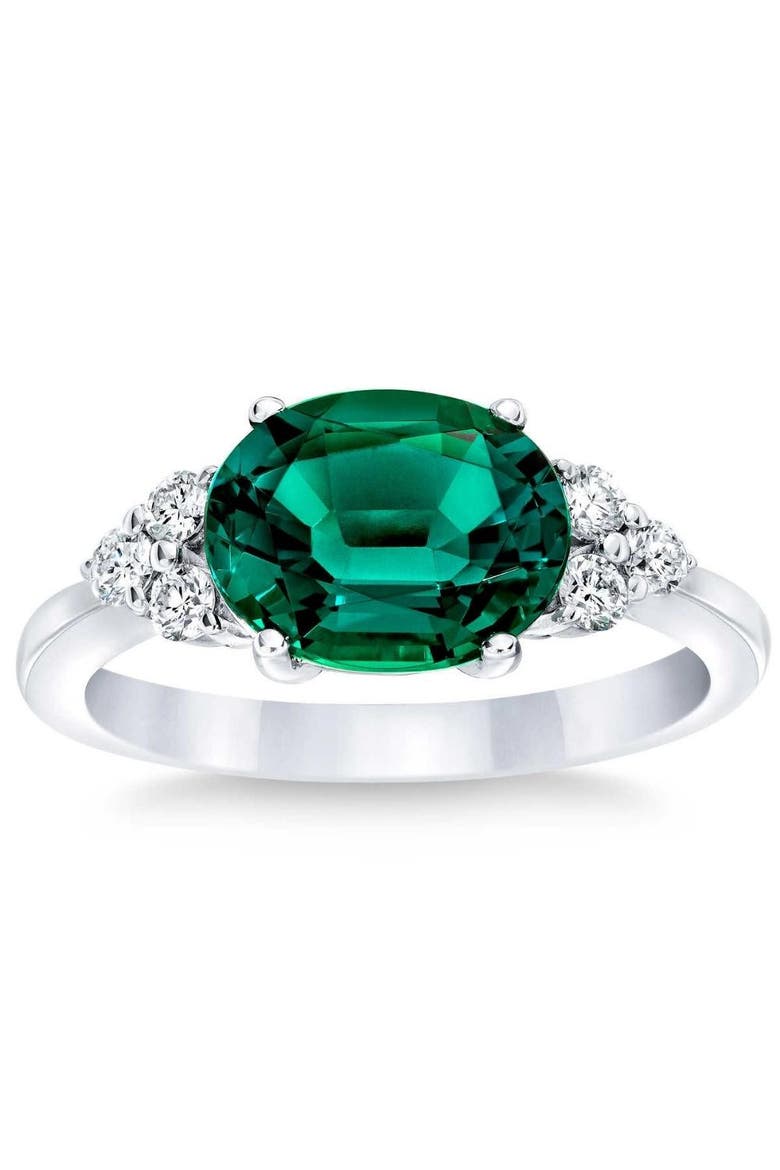 3 1/4Ct Oval Emerald & Lab Grown Diamond Ring in 10k or Gold, Main, color, 10k White Gold