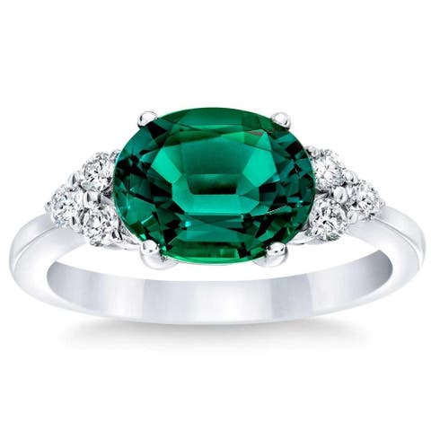 3 1/4Ct Oval Emerald & Lab Grown Diamond Ring in 10k or Gold