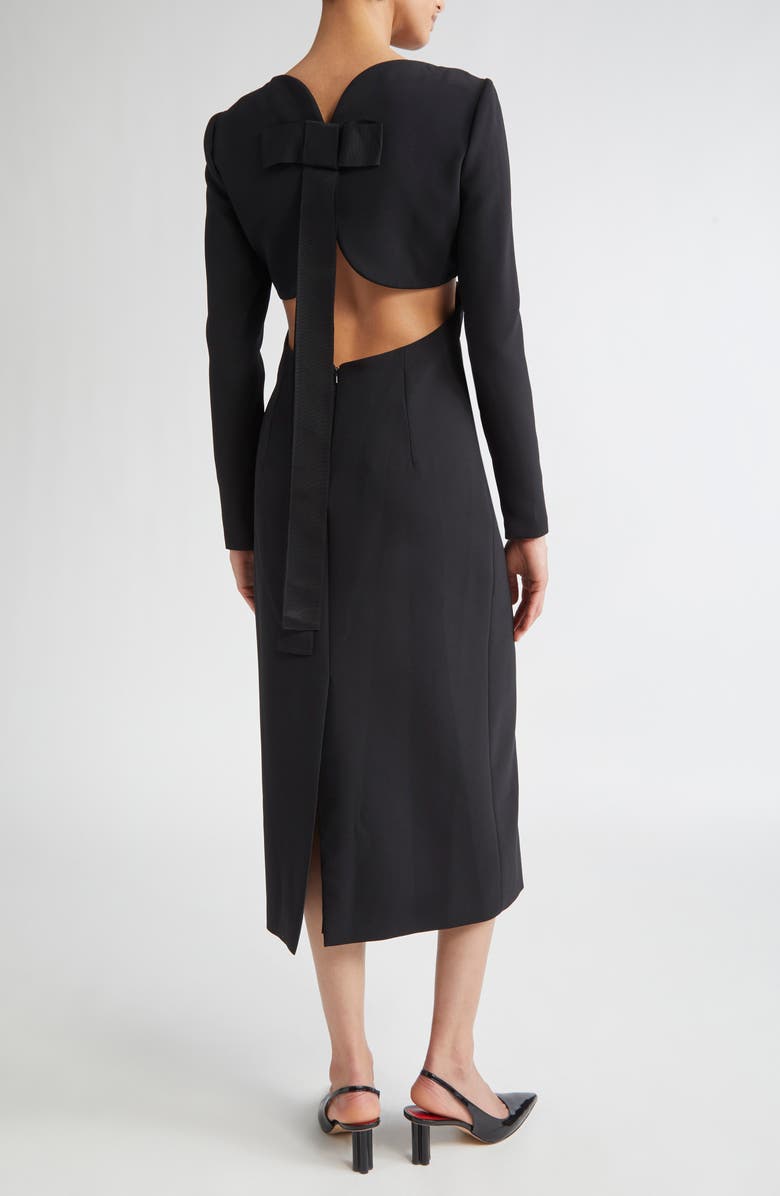 Carolina Herrera Bow Detail Cutout Long Sleeve Crepe Tea Length Dress ...