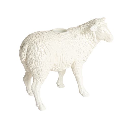 Storied Home Pastoral Elegance Sheep Taper Holder, White