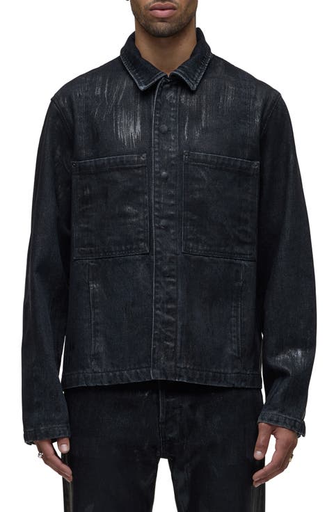 Distressed Denim Snap-Up Worker Jacket