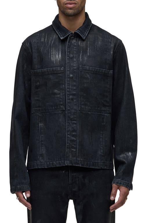 Hudson Jeans Distressed Denim Snap-up Worker Jacket In Black