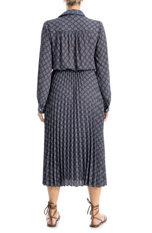 Max Studio Long Sleeve Pleated Shirtdress In Blue