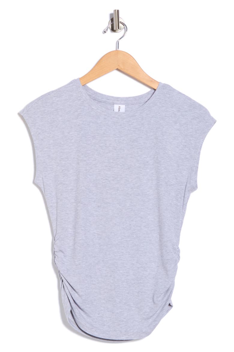Cap Sleeve Scrunch Rib Top, Alternate, color, GREY SOFT HEATHER