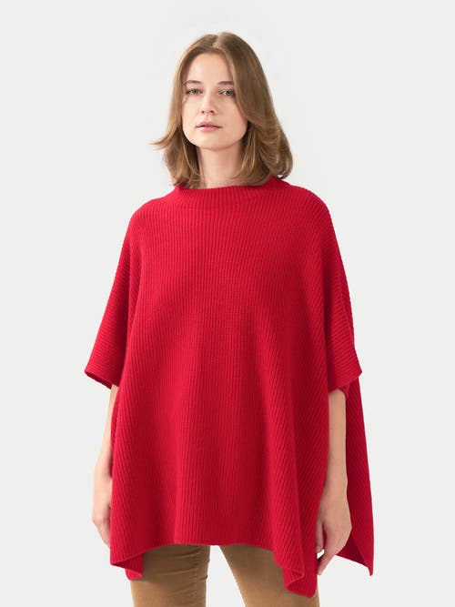 Gobi Mongolian Cashmere Organic Colour Rib-knit Cashmere Poncho In Red