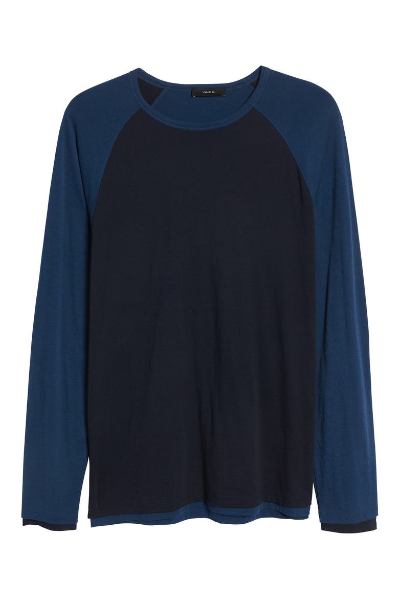Regular Fit Double Layer Baseball Crewneck Shirt, Alternate, color, COASTAL/ COUNTRY BLUE