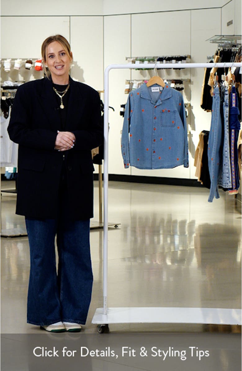 Kids' Embroidered Hearts Organic Cotton Denim Button-Up Shirt, sales video thumbnail