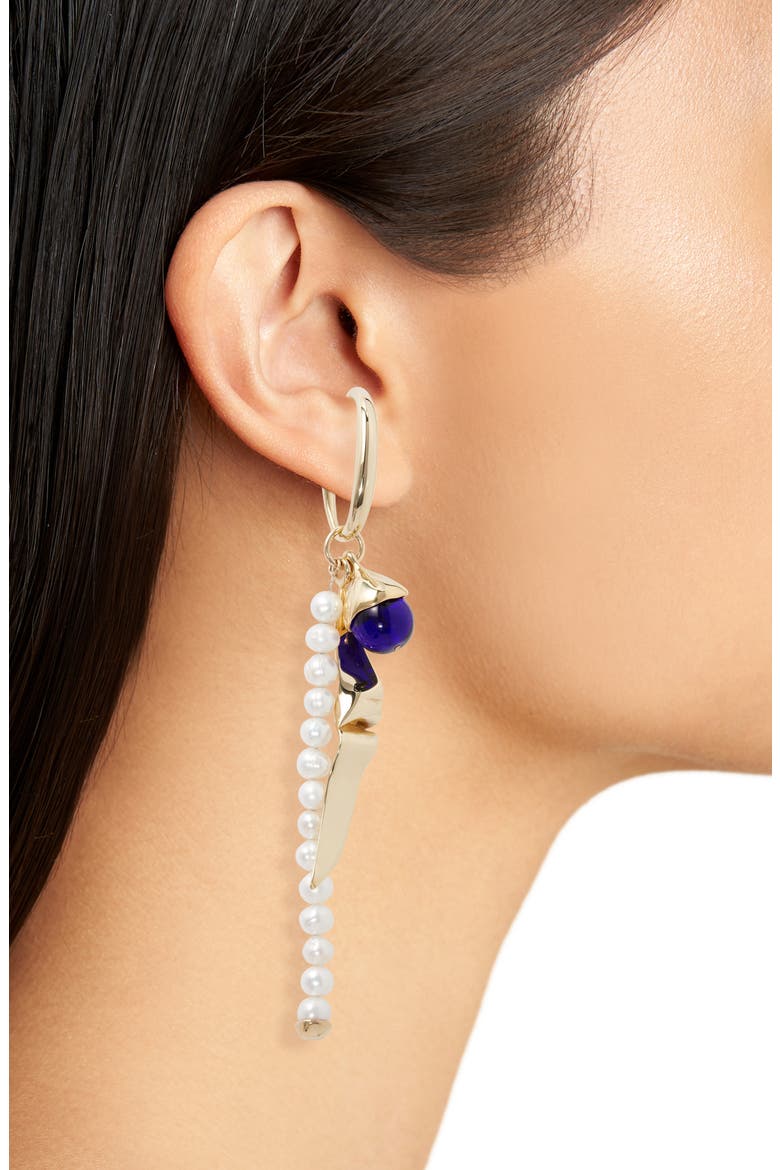 Soirée Ear Cuff, Alternate, color, BRONZE / BLUE GLASS / PEARL