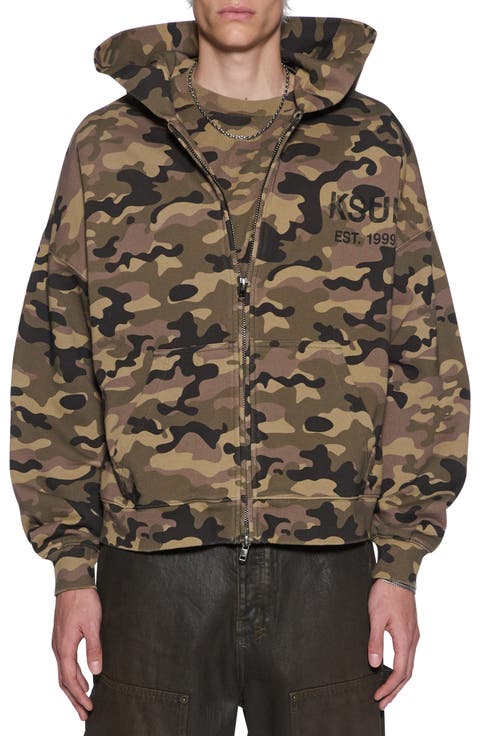 Halen Camo Print Cotton French Terry Zip Hoodie