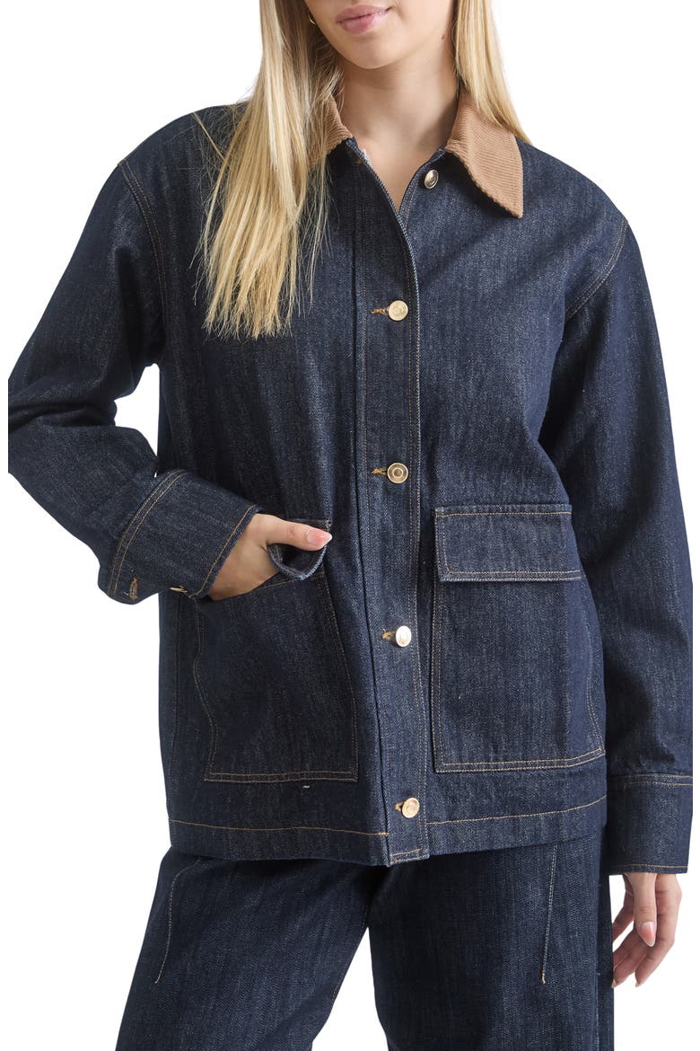 Oversize Corduroy Collar Denim Shirt Jacket, Main, color, DENIM