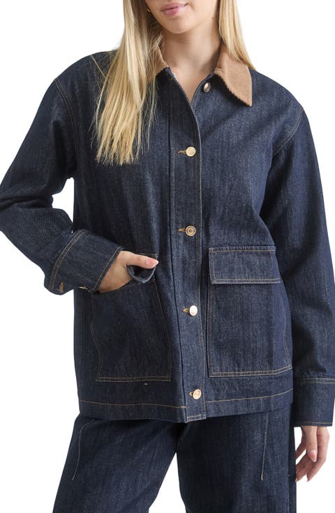 Oversize Corduroy Collar Denim Shirt Jacket