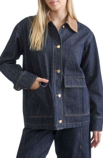 Blu Pepper Oversize Corduroy Collar Denim Shirt Jacket In Blue