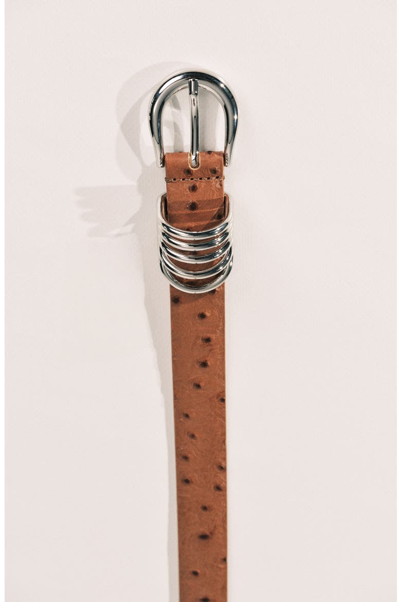 Hollyhock Ostrich-Embossed Leather Belt, Alternate, color, CAMEL