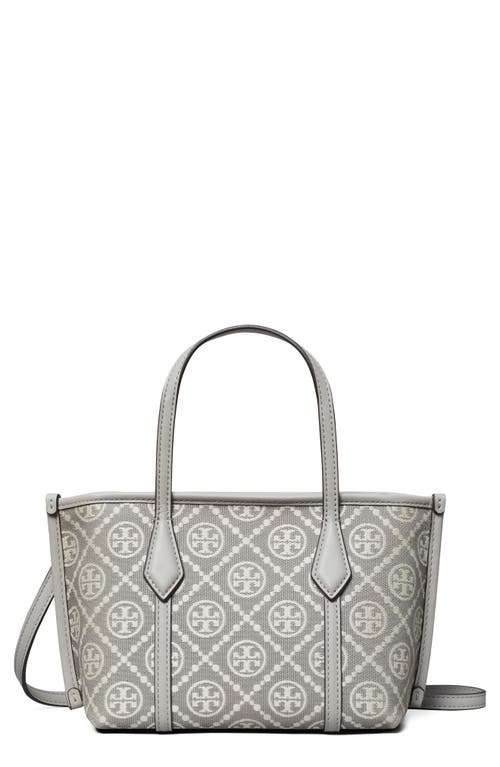 Tory Burch Mini Perry T Monogram Jacquard Tote In Gray