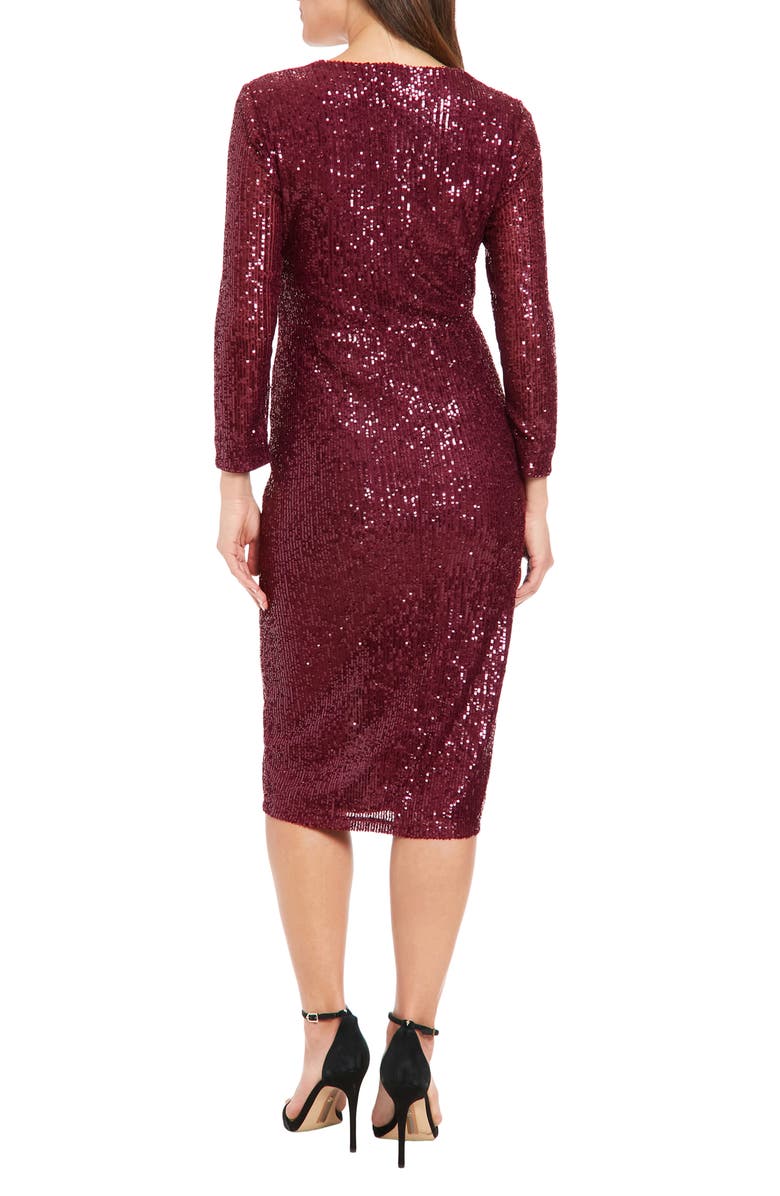 London Times Sequin Surplice V-Neck Wrap Dress, Alternate, color, Rhododendron Wine