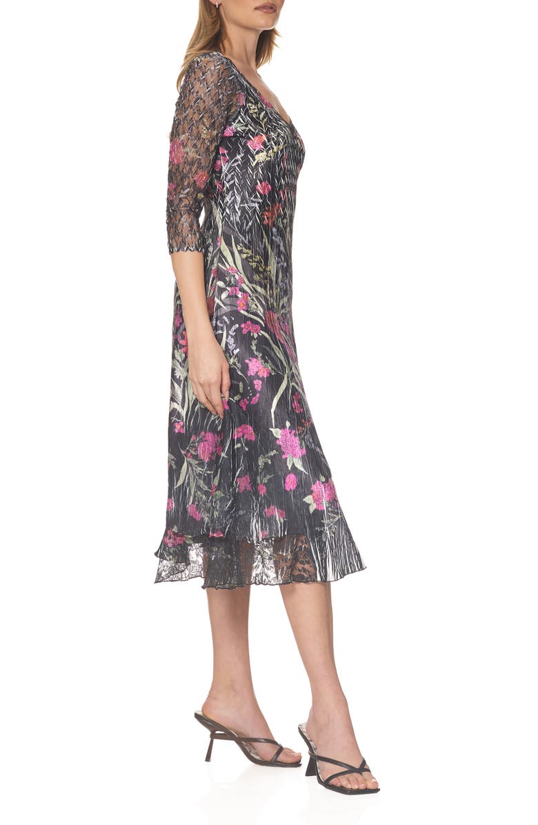 Komarov V-Neck Charmeuse & Chiffon Cocktail Dress, Alternate, color, Bouganvilla Vine