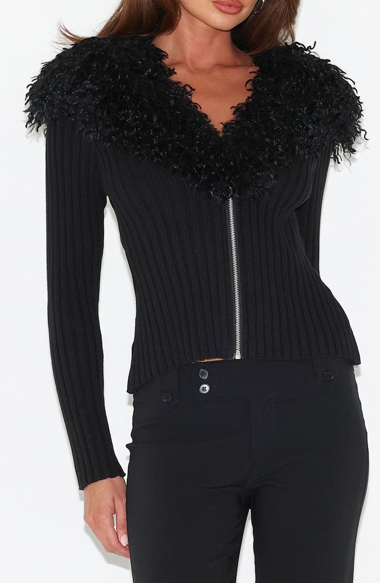 Tiger Mist Brisa Faux Fur Collar Rib Jacket, Main, color, Black