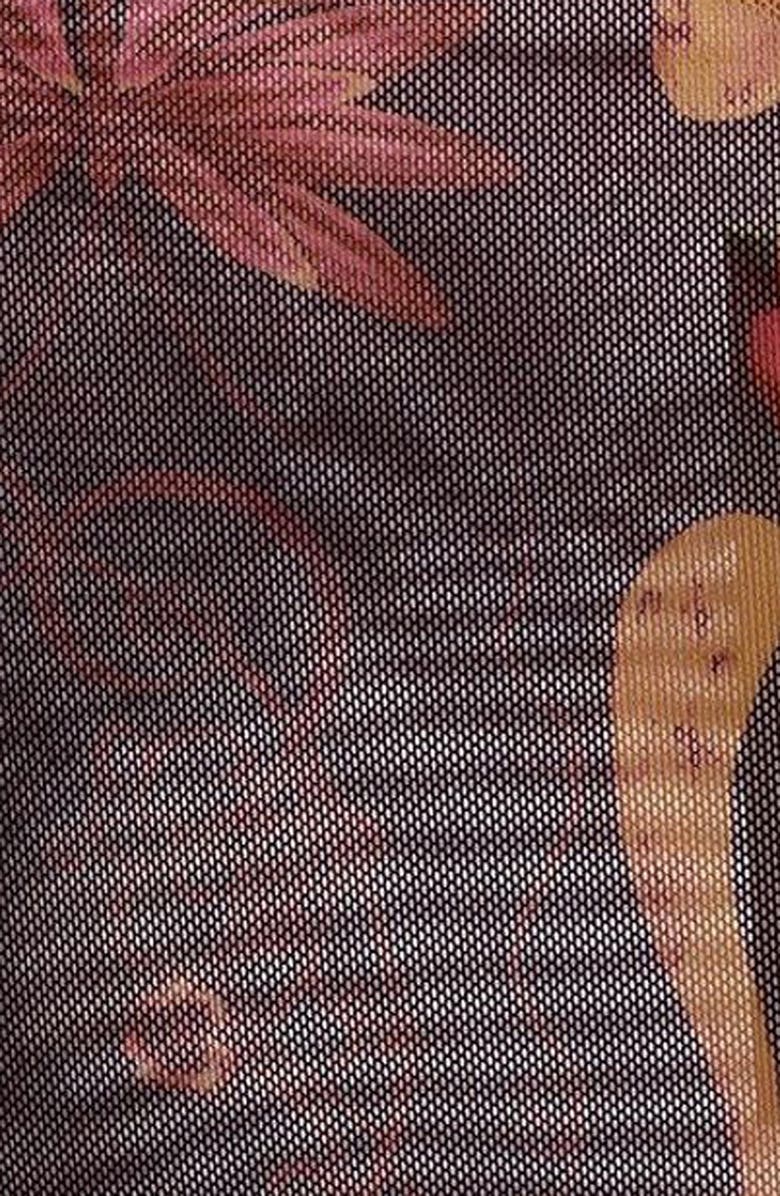 Agua Bendita Robin Mbar Long Sleeve Mesh Cover-Up Dress, Alternate, color, Red