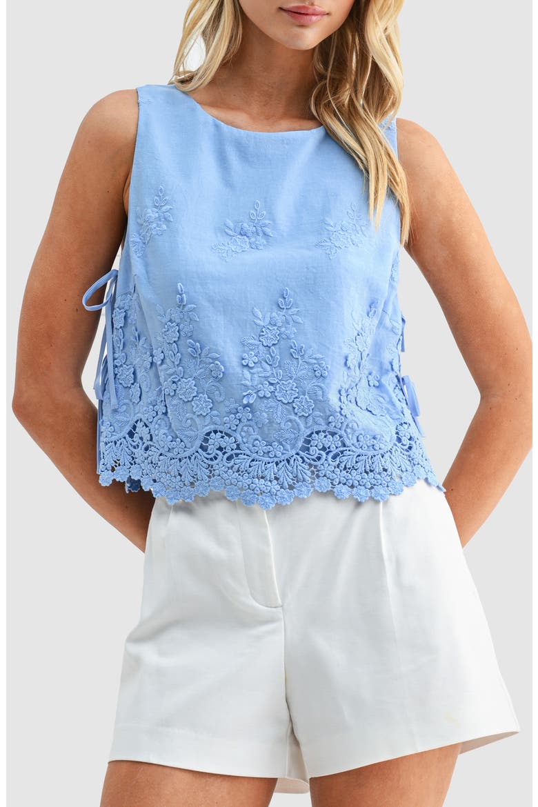 Eyelet Embroidered Side Tie Cotton Tank, Main, color, PERIWINKLE