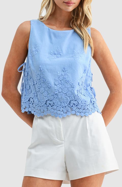 Eyelet Embroidered Side Tie Cotton Tank