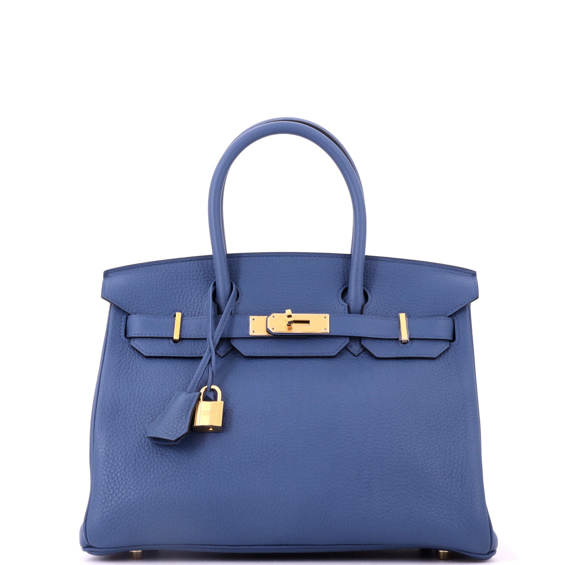 Pre-Owned Hermes Birkin Handbag Blue Clemence with Gold Hardware 30, Main, color, 