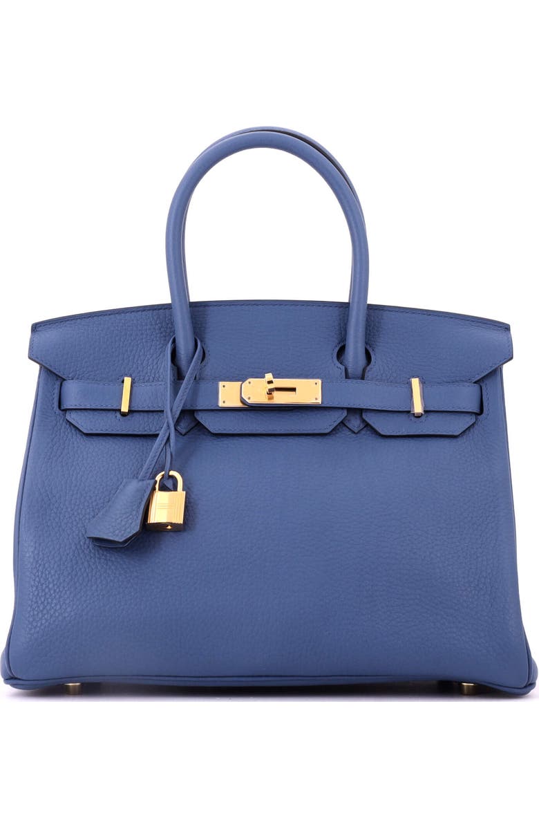 Pre-Owned Hermes Birkin Handbag Blue Clemence with Gold Hardware 30, Main, color,
