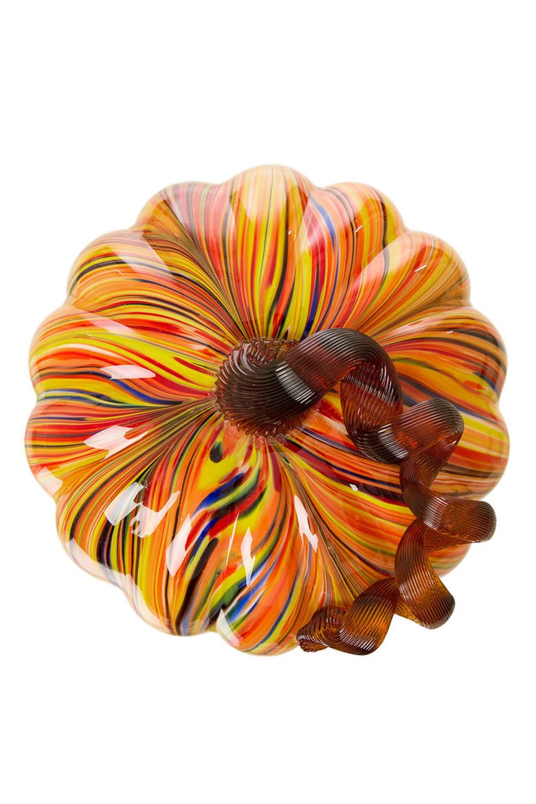 Multi Stripes Glass Large Glass Pumpkin Fall Harvest, Alternate, color, Orange
