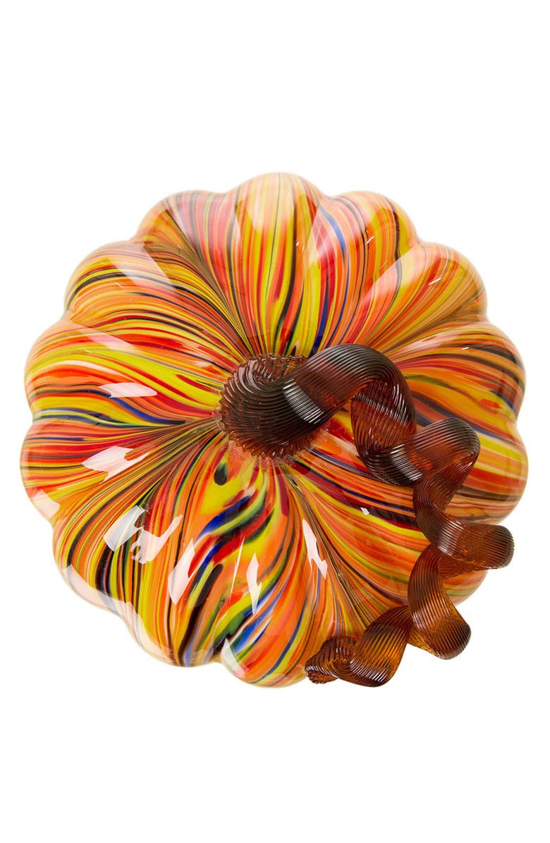Glitzhome Multi Stripes Glass Large Glass Pumpkin Fall Harvest, Alternate, color, 