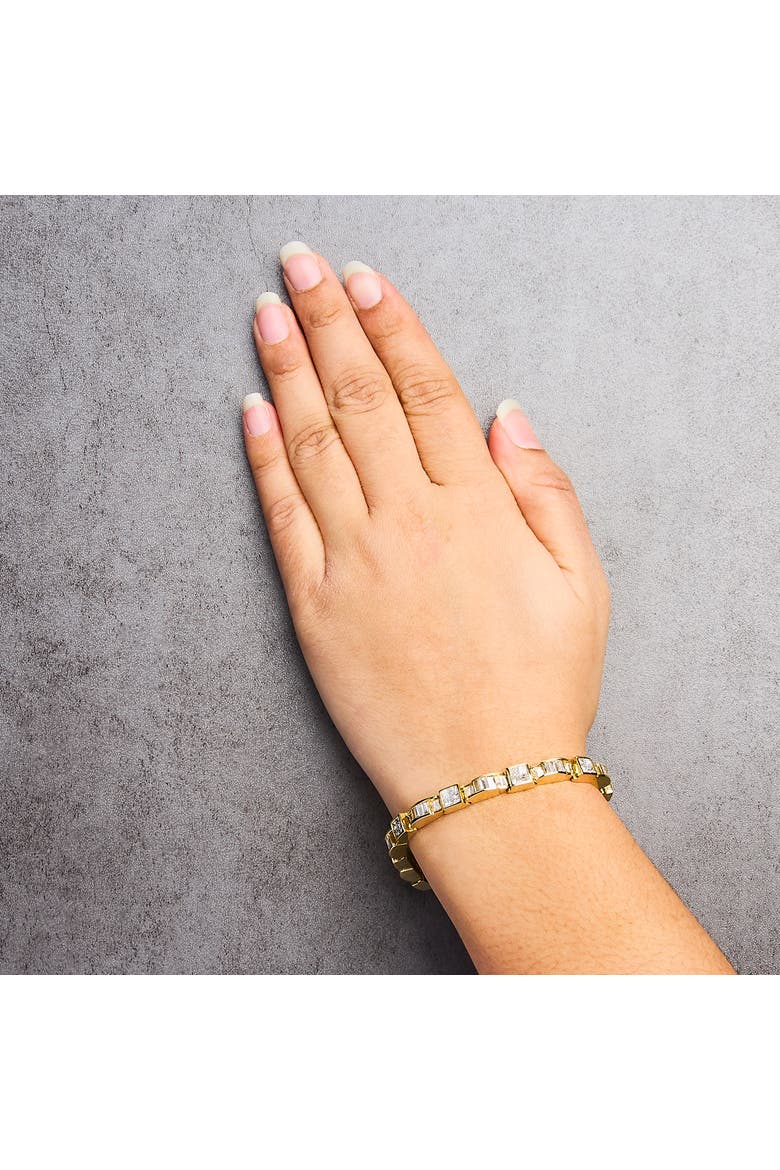 14K Yellow Gold 7.0 Cttw Baguette Cut Diamond Alternating Box and Wave Link Bracelet, Alternate, color, Yellow Gold