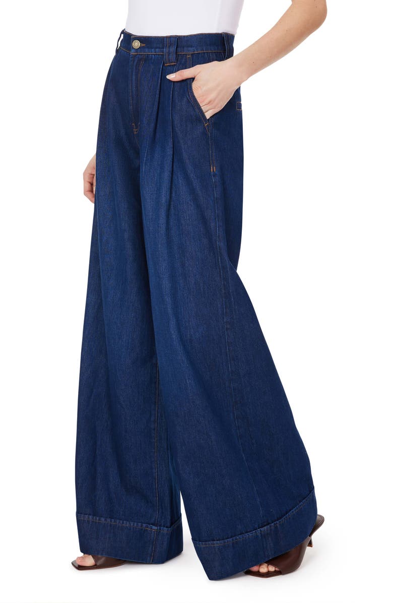 Habitual Pleated High Waist Wide Leg Jeans, Alternate, color, Deep River