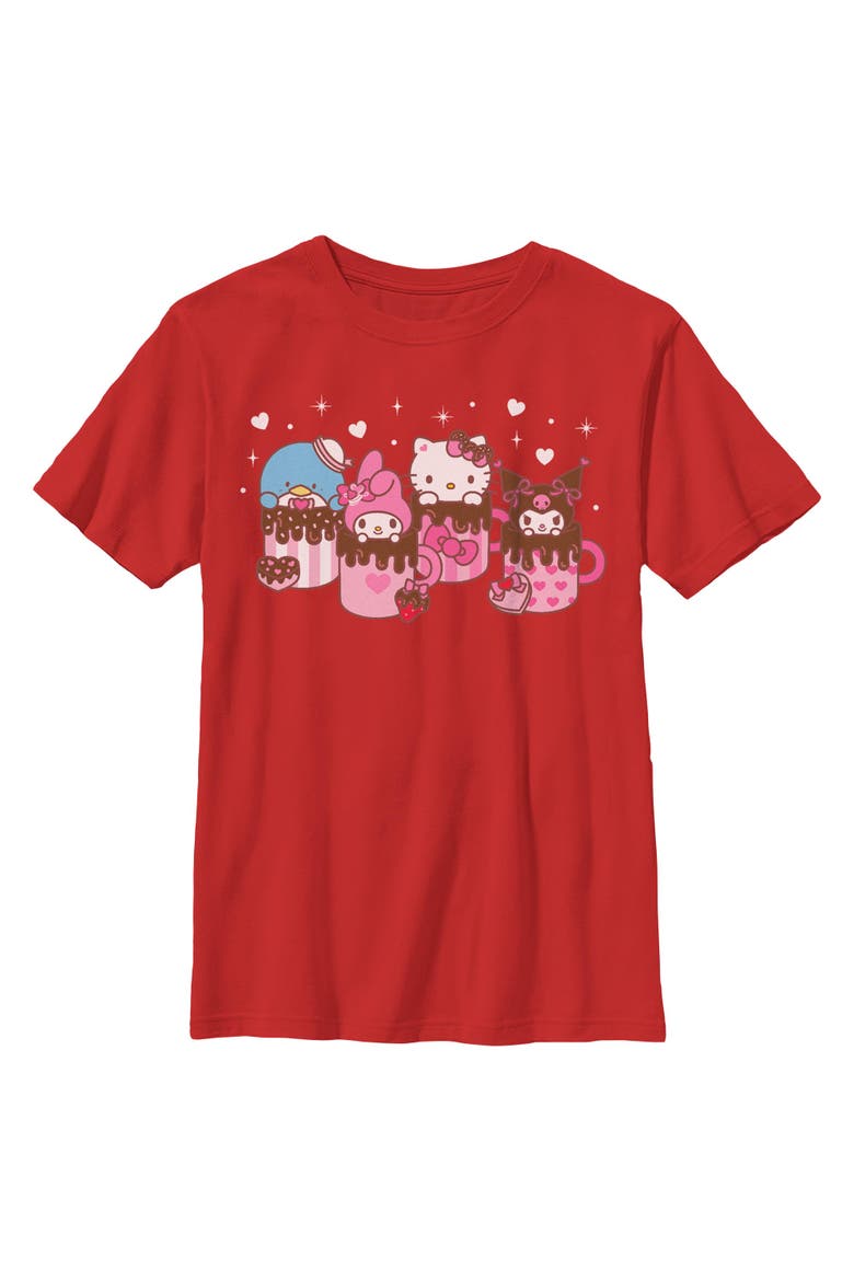 Boy's Hello Kitty Lovely Mug Friends  Graphic T-Shirt, Main, color, Red