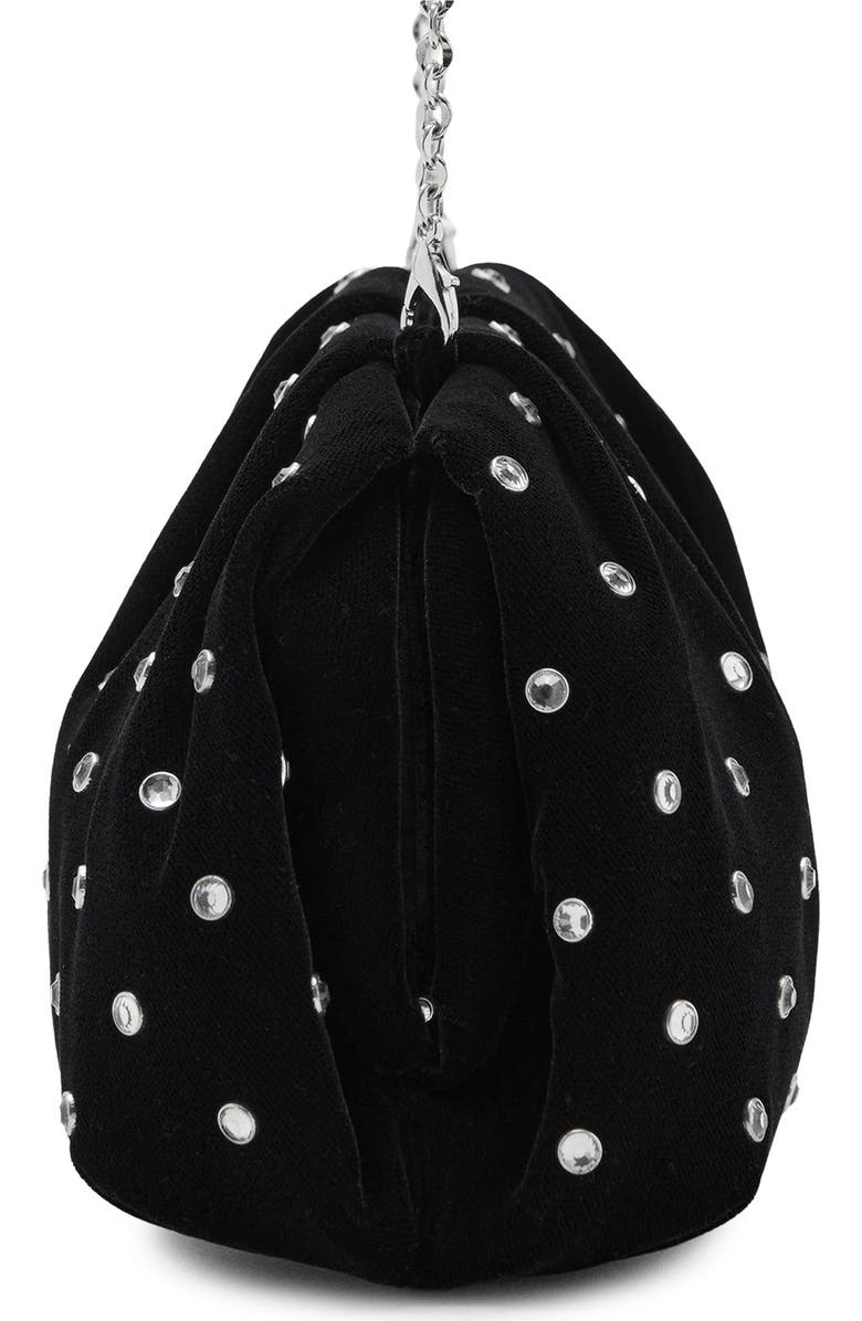MANGO Rhinestone Velvet Clutch, Alternate, color, Black
