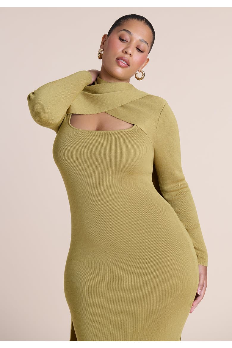 Wrap Scarf Detail Sweater Midi Dress, Alternate, color, RICH OLIVE