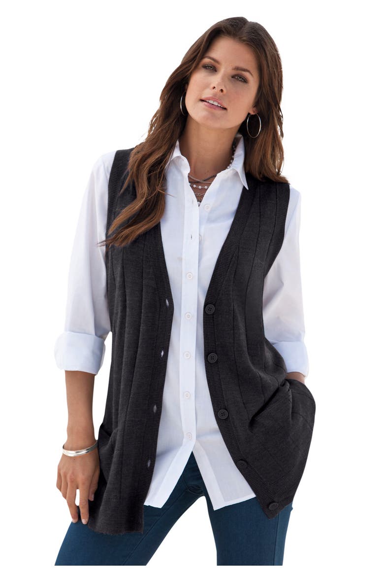 Plus Size Drop Needle Vest Lightweight Sweater Knit, Main, color, BLACK