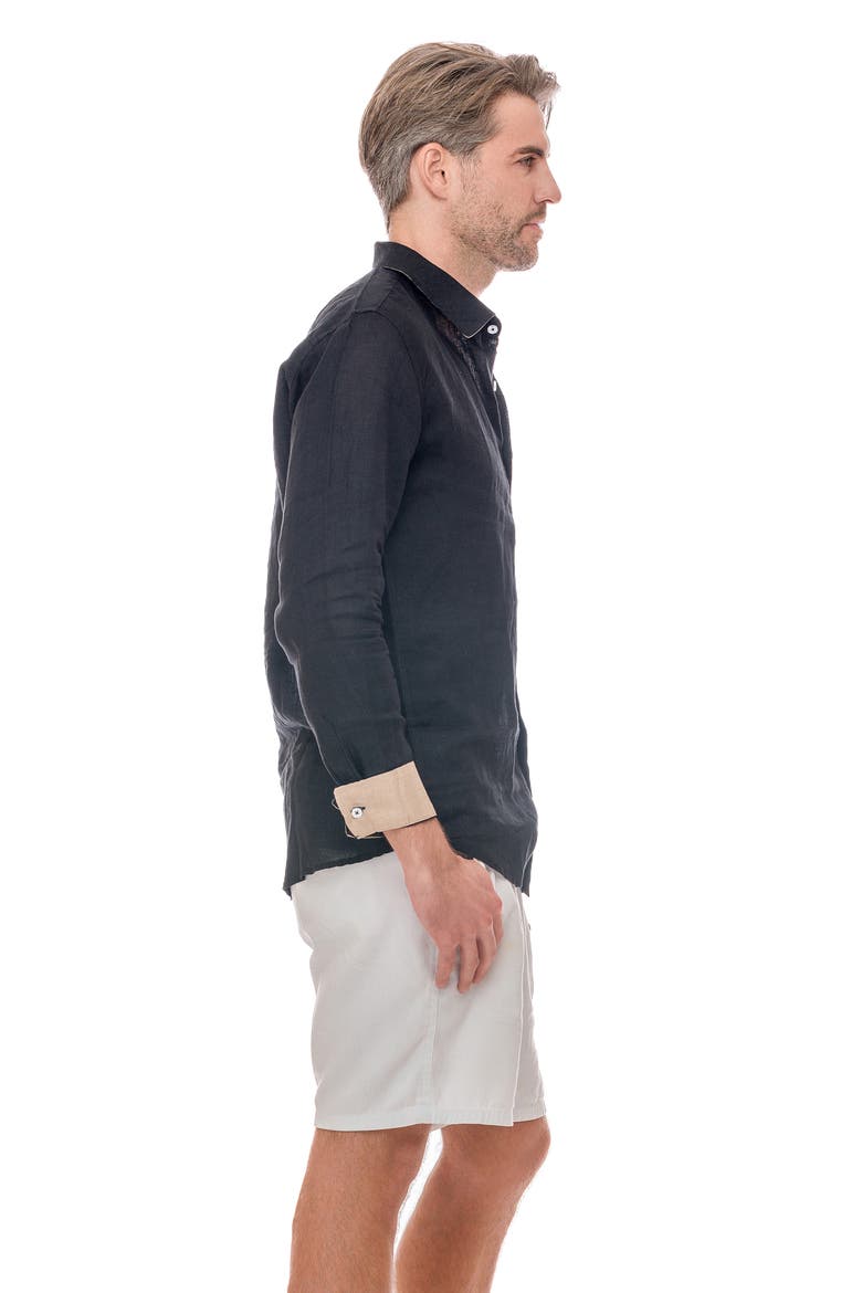 Linen Button-Up Shirt, Alternate, color, BLACK