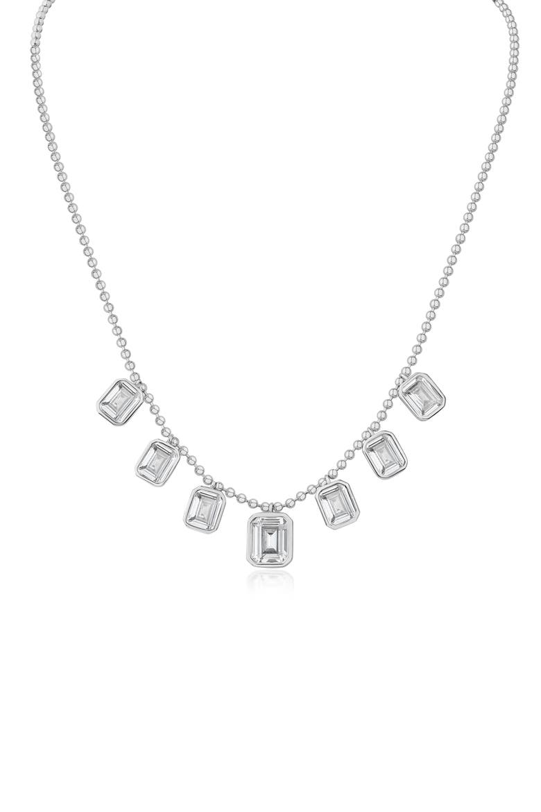 Emerald Cut Cubic Zirconia Charm Necklace, Main, color, CLEAR SILVER
